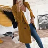 Kvinnor Woolen Coat Winter Slim Long Sleeve Blends Jackor Turned Collar Autumn Office Lady Long Wool Coats Plus Size Size