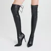 Black Women High Boots High Boots заостренные ночные туфли на ночной клубе 10 см. Упругое стилевое каблуки мягкая кожа на коленях