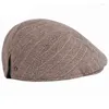 Berets HT3416 Men Fashion Thick Warm Winter Hat Retro Beret Cap Striped Wool Male Vintage Ivy Gastby Flat