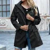 여자 트렌치 코트 여성 클라이밍 코트 후드 단색 긴 소매 드로우 스트링 가디건 방수 야외 재킷을위한 chaquetas