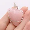 Pendentif Colliers En Gros 6 PCS Pierre Naturelle Rose Quartz Enroulement Argent Irrégulier Pour Femme Fabrication De Bijoux DIY Collier Accessoires Cadeau