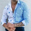 Men's Dress Shirts Top Shirt Summer Men Polka Dot Stripe Blue White Color Patchwork Single-breasted For Spring Men's Clothing