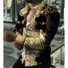 M￤ns avslappnade skjortor Luxury Social Men's Printe Shirt L￥ng￤rmning Turn-Down Collar Knappade kl￤der 2022 Spring and Autumn Club Prom