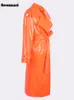 Damenjacken Nerazzurri Herbst Lang Lose Weiß Orange Glänzend Reflektierende Lackleder Trenchcoat für Frauen Schärpen Einreiher Mode 221130