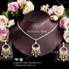 Necklace Earrings Set CWWZircons Noble Yellow Cubic Zirconia Stone Tassel Drop Big And Earring High Quality Women Prom Party Jewelry T026