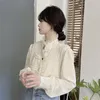 女性用ブラウスデザインレトロフレンチベルベットシャツ女性レースステッチブラウス2022春の長袖Blusas Blusa Mujer Elegante