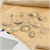 Band Rings Moon Tail Wing Ring Vintage Woman Men Fashion Heart Leaf Rings Set Arrow Infinite Loop Jewelry Gift Drop Delivery Dh5Ya