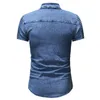 Mäns casual skjortor Fashion Denim Men's Short Sleeve Pleated Jeans Summer Cottoon for Man Camisas Hombre