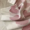 Femmes deux pièces pantalon coréen automne amour imprimé tricoté 2 pièces ensemble femmes à manches courtes perles pull femme hauts costume rose survêtement décontracté 221130