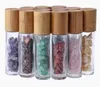 10ml Diffuseur d'huiles essentielles en verre transparent Rouleau sur des bouteilles de parfum avec cristal naturel concassé Quartz Stone Crystal Roller Ball FY3721 ss1201