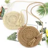 Borse da sera Borsa da donna in stile bohémien in paglia retrò in rattan con fiocco in nappa intrecciata da spiaggia femminile con tracolla/borsa a tracolla rotonda