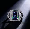 F￤rgglada diamantringar storlek 69 lyxsmyckesdesigner Blue Green Yellow AAA Cubic Zirconia Copper Gold Silver Square CZ Ring Eng9674007