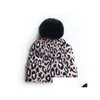 Beanie/Skull Caps Autumn Winter Kids Womens Leopard Knitted Hat Faux Faux Fur Ball Lady Warm Beanies Drop Delivice Fashion Accessories Ha Dh2nn