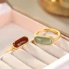 Cluster Rings Original Design Ancient Gold Craftsmanship Inlaid Natural Hetian Jade Oval Opening Adjustable Southern Red Tourmaline Ring