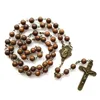 Collane con ciondolo Croce Gesù Collana in legno per uomo Donna Perline di legno Intagliato Rosario lungo Gioielli maschili cattolici T8DE