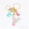 Nyckelringar Fashion Harts English Letter Keychain Creative Söta kvinnor Key Chains Ring Car Bag Tassels Pendent Charm Presenttillbehör D DHJ7V