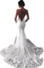 Sexig ny rygglös spetsmästerska bröllopsklänningar Spaghetti -remmar Mermaid Lager Appliced ​​Boho Bridal Gowns BC0129