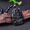 Collares colgantes obsidiana black buddha colgantes xuanwu emperador patrón santa cuentas hechas hechas collar