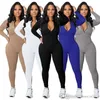 Retail Womens Jumpsuits Knit Rib Bodycon Fitness Playsuit Long Sleeve Zipper Body Rompers Fall Winter Sportswear