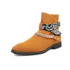 Designer Hommes Martin Bottes Avec Boucle Et Chaîne Chelsea Bout Pointu Cowboy Chaussures Casual Botas Hommes Court Cheville À L'extérieur Botte