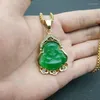 Anhänger Halsketten Edelstahl Herren HIPHOP Maitreya Buddha Harz Jade