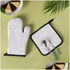Other Kitchen Dining Bar Sublimation Oven Glove Set Canvas Microwave White Blank Diy Kitchen Tool Antiscald Heat Insation Tranfer Dh71M