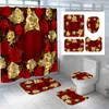 Shower Curtains Shiny Red Golden Rose Waterproof Curtain Set Toilet Cover Mat Non slip Bath Rugs Home Bathroom Carpet Christmas Decor 221130