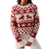 Kvinnors tr￶jor Kvinnor Vinterkl￤der Jul Varma tr￶ja Lady Girls Sticked Jumper Pullover Woman Snowflake Elk Print Plus Size Xmas