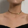 Nouveau mode luxe noir cristal verre perle chaîne collier ras du cou pour les femmes fleur Lariat serrure collier collier cadeaux