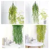 Fleurs décoratives 2 Pcs Plante Artificielle Vignes Tenture Rotin Feuilles Branches Jardin Décoration de La Maison En Plastique Faux Feuille De Soie Vert