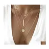 Pendant Necklaces Fashion Mtilayer Chain Metal Pendant Necklace For Women Boho Geometric Star Choker Gold Color Collier Femme Jewelr Dhnxs