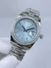 36mm Femmes Montres Mouvement Automatique Bleu Clair Mens Diamant Montre Montre De Luxe Orologio Mécanique Reloj Mode Vintage Montres De Haute Qualité