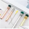 Stylos à bille Stylos à bille en métal ananas Recharges d'encre noire Pointe moyenne Fournitures scolaires de bureau Papeterie Or / Argent 880 B3 Drop Dhpun