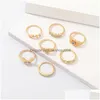 Anneaux de bande Bijoux de mode Knuckle Ring Set Rhinstone Butterfly Leaf Rings Sets 7Pcs / Set Drop Delivery Dhkts