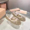 Miu strass. Hollow-out Ballet Shoes for Women Party Holiday Girls Crystal Flat Soled Shiny Female Banket Wedding Mary Jane Shoes With Box