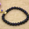 Strand Elegant Natural Black Nearround 7-8mm Pearl Beads Bracelets Elastic Gold-color Cloisonne Pendant Jewelry 7.5inch B3121