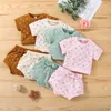 Kleidungssets für 0–3 Jahre Baby-Mädchen-Kleidung, 2-teilig, Sommer-Outfits, kurzärmlig, Blumendruck, gerippt, T-Shirt, Schleife, Dekor, Shorts, Freizeit-Set