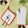 Other Kitchen Dining Bar Sublimation Oven Glove Set Canvas Microwave White Blank Diy Kitchen Tool Antiscald Heat Insation Tranfer Dh71M