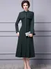 Fashion Runway Autumn Winter Trench Casat for Women Elegant Stand Collar Colar Long sobretudo