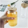 Vattenflaskor sublimering 16oz glas burk med bambu lock återanvändbart st öl transparent frostad tumbler soda cup 608 d3 drop d dhgarden dhljk