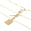 Pendant Necklaces Geometric Rose Mti Layer Cross Pendant Chain Square Gold Beads Flower Necklaces Women Floral Fashion Neck Jewelry Dhi0D