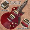 LVYBEST ONE bit av nackkroppens elektriska gitarrborr Bindande Tune-O-Matic Bridge Transparent Red Maple Top Guitar