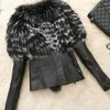 Women's Fur Autumn Winter Women's Raccoon Dog Coat Jacket Female Slim Fit PU Leather Coats Fluffy Luxury Outerwear Long Sleeve