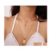 Pendant Necklaces Geometric Rose Mti Layer Cross Pendant Chain Square Gold Beads Flower Necklaces Women Floral Fashion Neck Jewelry Dhi0D