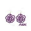 Dangle Chandelier Design Rose Wood Drop Earrings Boho Flower Dangle Earring For Women Lady Girls Fashion Statement Jewelry Christm Dhcf8