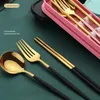 Flatware sets 4-delige set Portugees stijl roestvrij staal draagbaar tafelwerk student reizen lunchbox vork lepel lepel eetstokjes