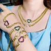 Necklace Earrings Set CWWZircons Brazilian Gold Color Cuban Link Chain Love Heart Charm CZ Bracelet Bangle For Women Gift T542