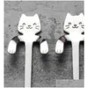 Spoons Smile Cat Pattern Spoon Hangable Handle Coffee Ladle Stainless Steel Scoop Cartoon Lovely Gold And Sier 3 5Yh C1 Drop Dhgarden Dhquc