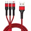 3in1 Data USB Kabel Snel Nylon Oplaadkabels Voor Android Telefoon Xiaomi Huawei Samsung Oplader Draad