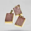 Подвесные ожерелья натуральный розовый хрустальный камень прямоугольник 2022 Женские украшения изготовление золотой рамки ломтик розы aura quartz